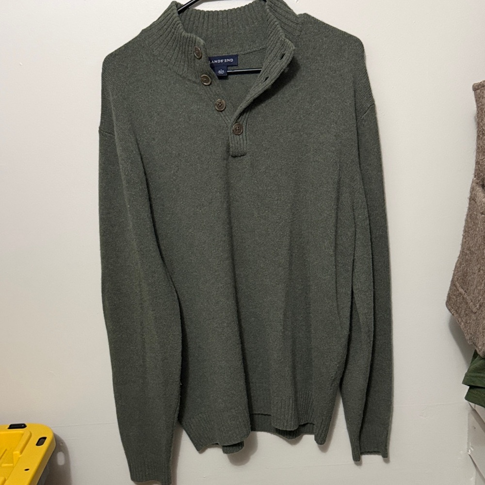 Lands' End Men's Olive Turtleneck Sweater